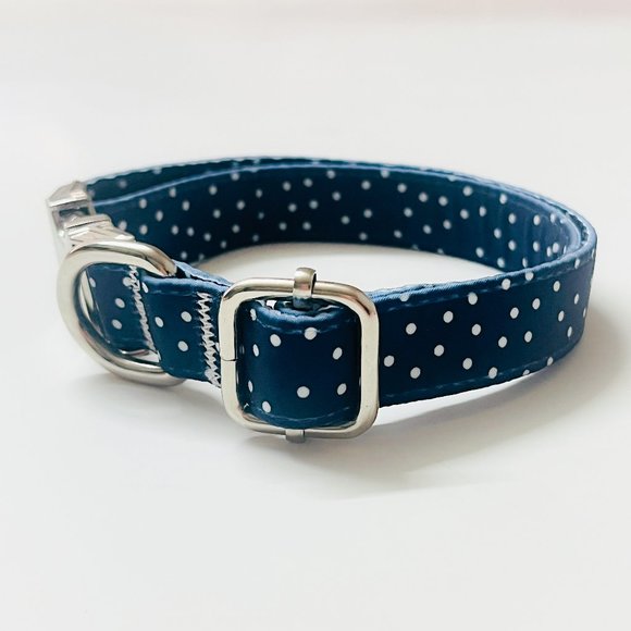 Polka Dot Dog Collar, Navy Blue/White (Medium) - Picture 2 of 6
